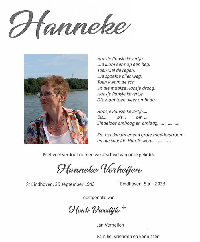 In memoriam Hanneke Verheijen