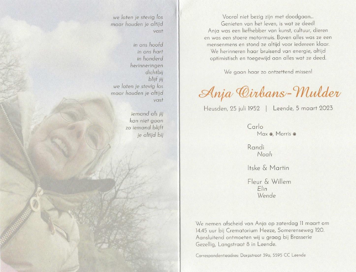In memoriam Anja Oirbans.